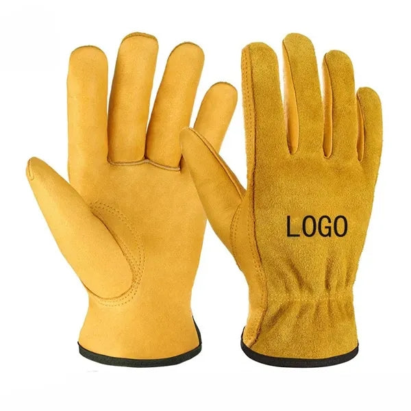 Branded Winter Lined Cowhide Leather Gloves