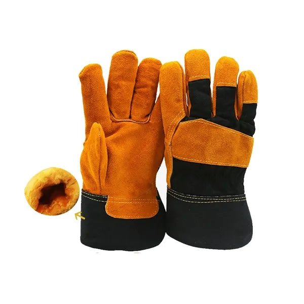 Branded Winter Lined Cowhide Leather Gloves