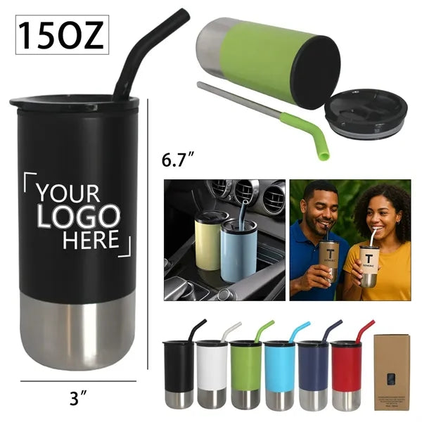 15oz Double Tumbler With Straw