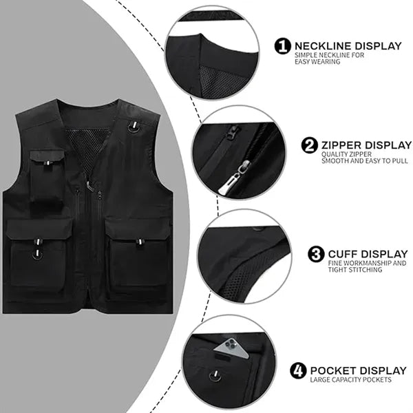 Outdoor teamwork fishing mens vest with multi pockets