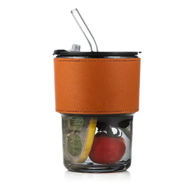 Bamboo Glass Coffee Drink Cup With Straw