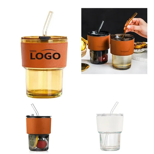 Bamboo Glass Coffee Drink Cup With Straw