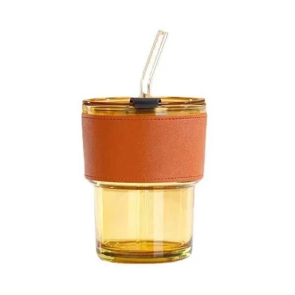 Bamboo Glass Coffee Drink Cup With Straw