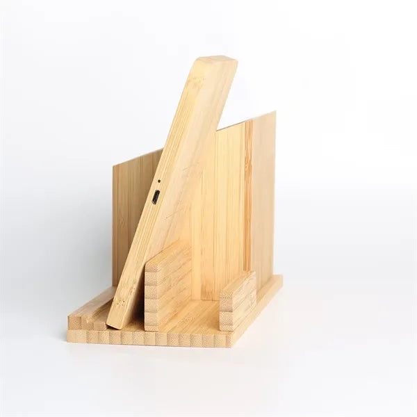 Bamboo Pen Holder Wireless Charger & Desk Organizer