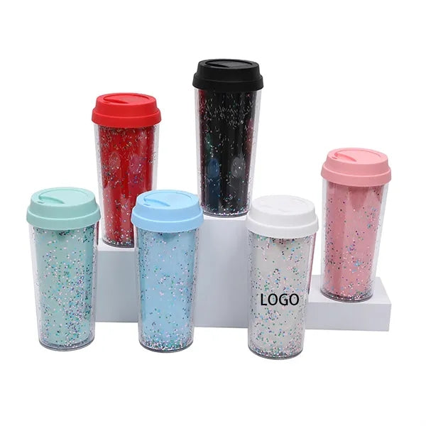 Double Layer Sequin Plastic Coffee Mug