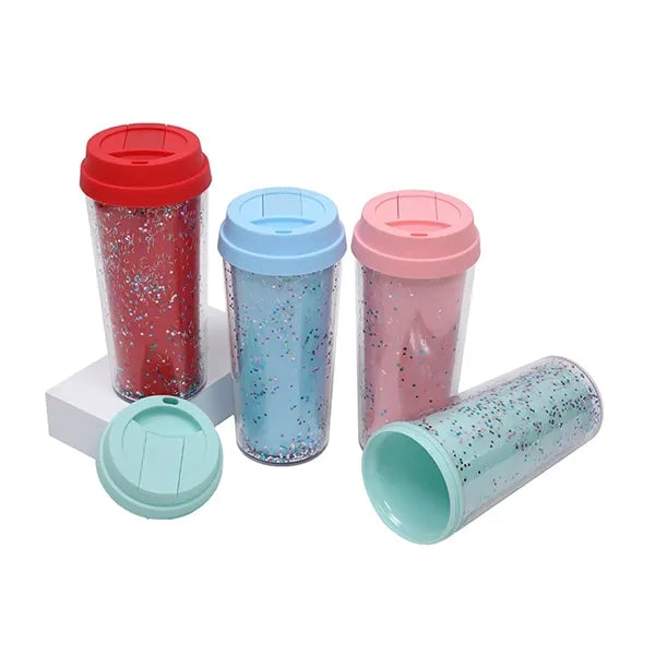 Double Layer Sequin Plastic Coffee Mug