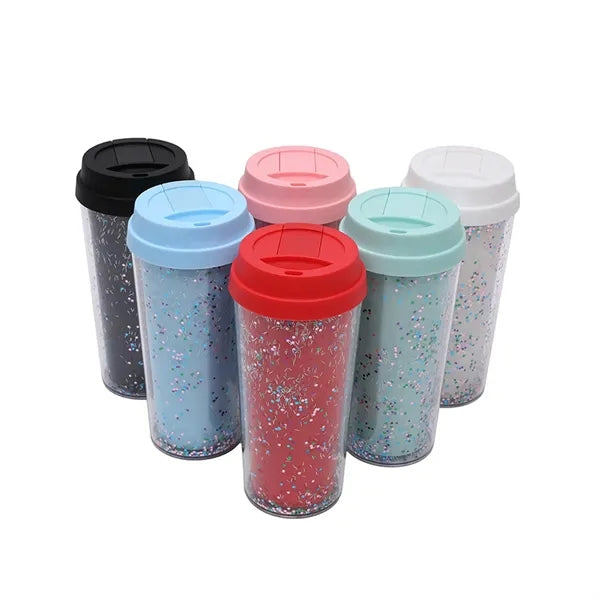 Double Layer Sequin Plastic Coffee Mug