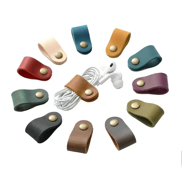 PU Leather Cable Organizer Strap with Snap