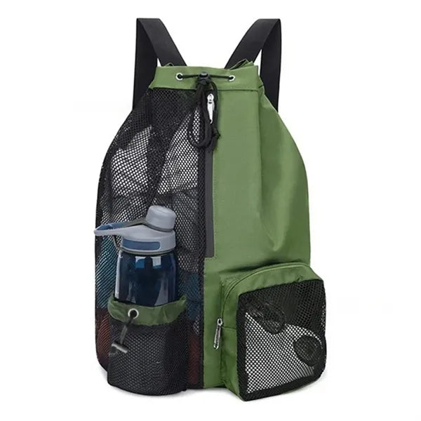 Mesh Drawstring Backpack With Pocket For Gym And Beach