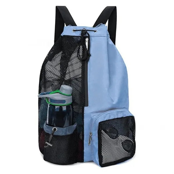 Mesh Drawstring Backpack With Pocket For Gym And Beach