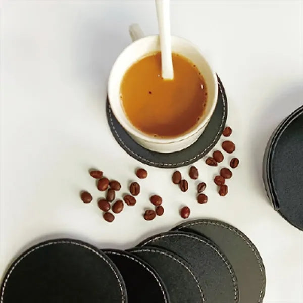 Round Heat-Resistant Stain-Resistant Leather Coaster Set