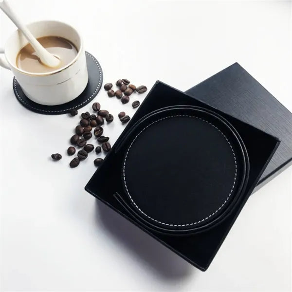 Round Heat-Resistant Stain-Resistant Leather Coaster Set