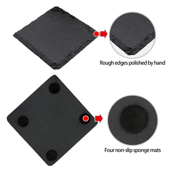 Natural Black Slate Durable Insulated Beverage Coasters