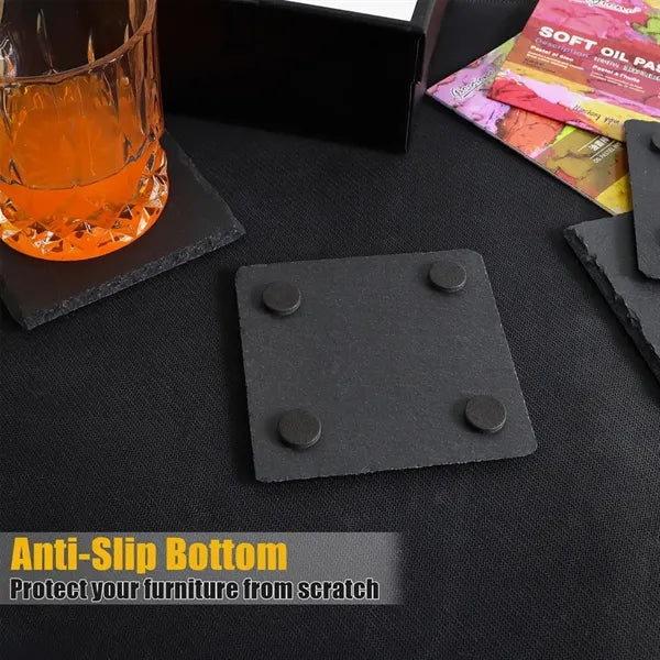 Natural Black Slate Durable Insulated Beverage Coasters