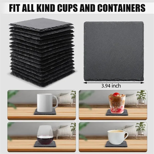 Natural Black Slate Durable Insulated Beverage Coasters