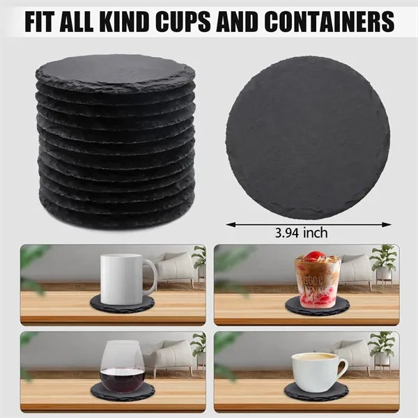 Natural Black Slate Durable Insulated Beverage Coasters