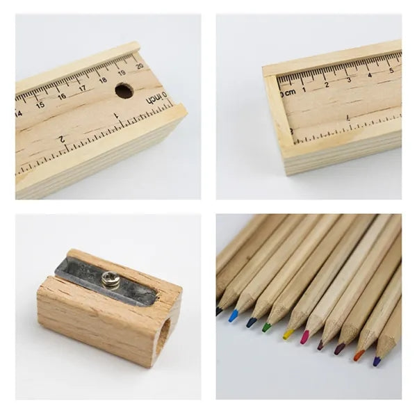 12-Piece Colored Pencil Wooden Set With Ruler & Pencil Sharp