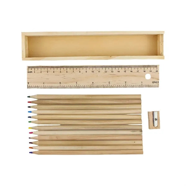 12-Piece Colored Pencil Wooden Set With Ruler & Pencil Sharp