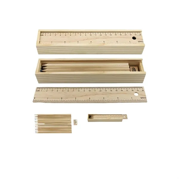 12-Piece Colored Pencil Wooden Set With Ruler & Pencil Sharp