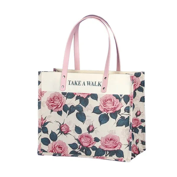 Full Color Canvas Tote Bag w/PU Leather Handle