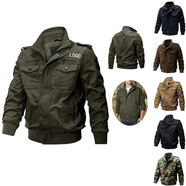 Men's Cotton Zip Front Stand Collar Military Jackets