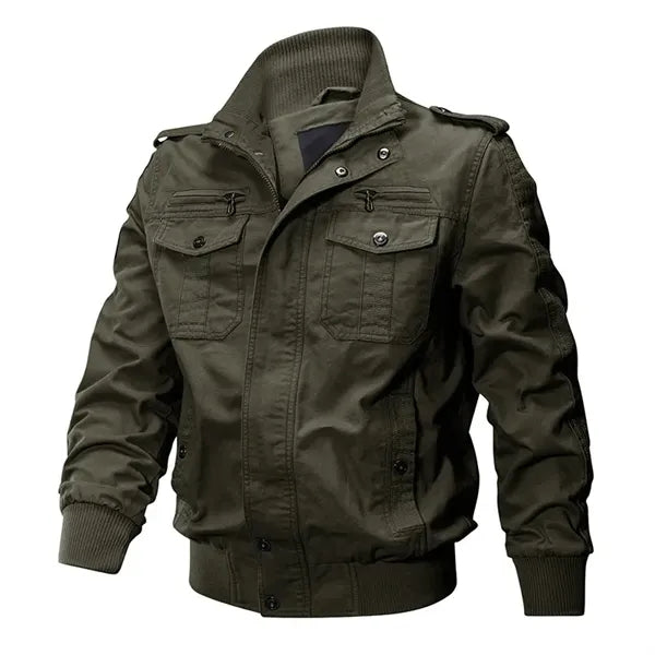 Men's Cotton Zip Front Stand Collar Military Jackets