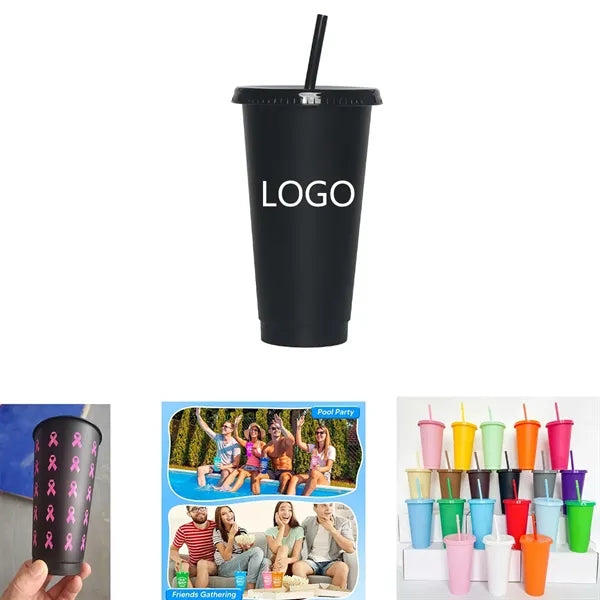 24oz Plastic Tumbler with Lid and Straw