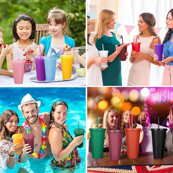 24oz Plastic Tumbler with Lid and Straw