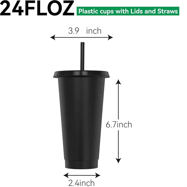 24oz Plastic Tumbler with Lid and Straw