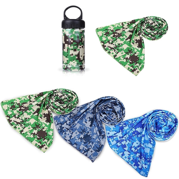 Camouflage cooling towel with CARABINER CASE
