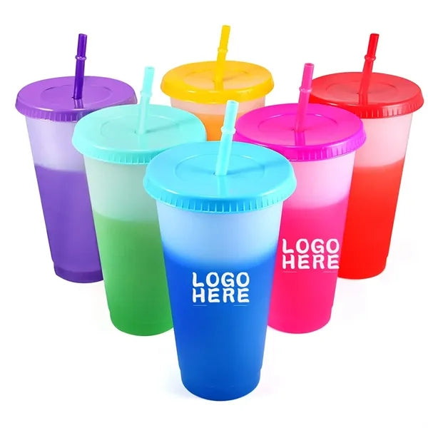 24 OZ. Color Changing Cups with Lids & Straws