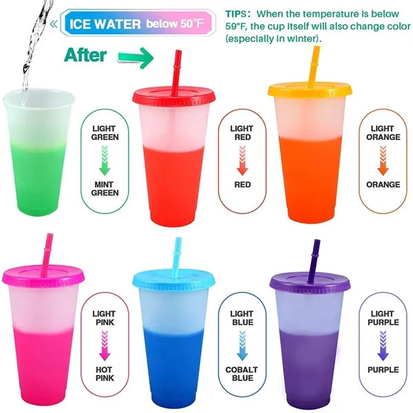 24 OZ. Color Changing Cups with Lids & Straws