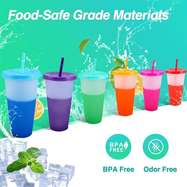 24 OZ. Color Changing Cups with Lids & Straws