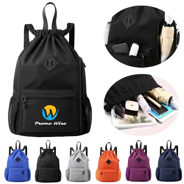 Waterproof Sports Drawstring Backpack With Shoe Compartment