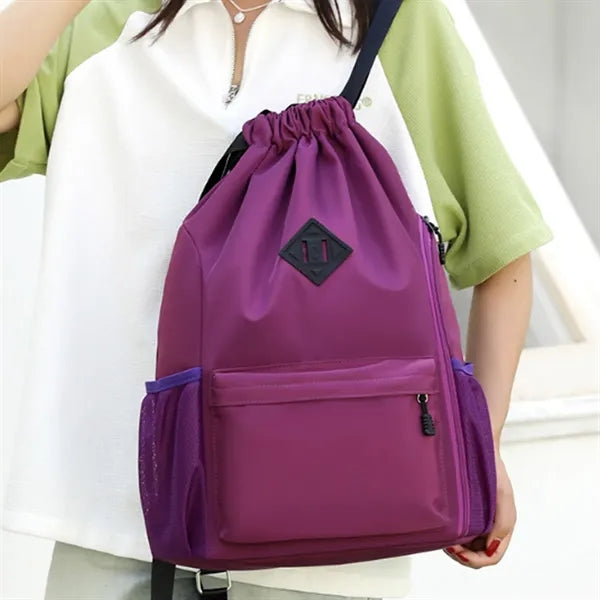 Waterproof Sports Drawstring Backpack With Shoe Compartment