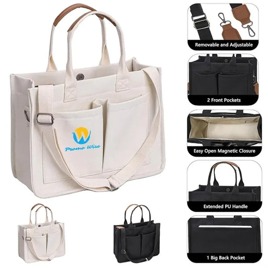 Versatile Durable Canvas Tote Bag With Magnetic Closure