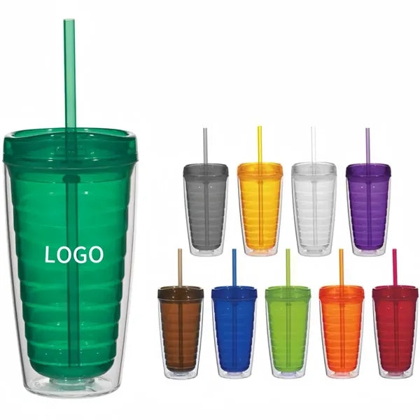 22oz. Hot / Cold Double-Layer Plastic Cup with Straw