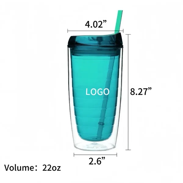 22oz. Hot / Cold Double-Layer Plastic Cup with Straw
