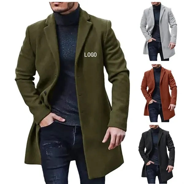Men's Wool Blend Long Trench Coat