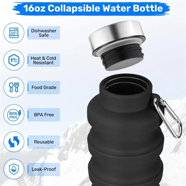 Silicone Collapsible Water Bottle with Carabiner