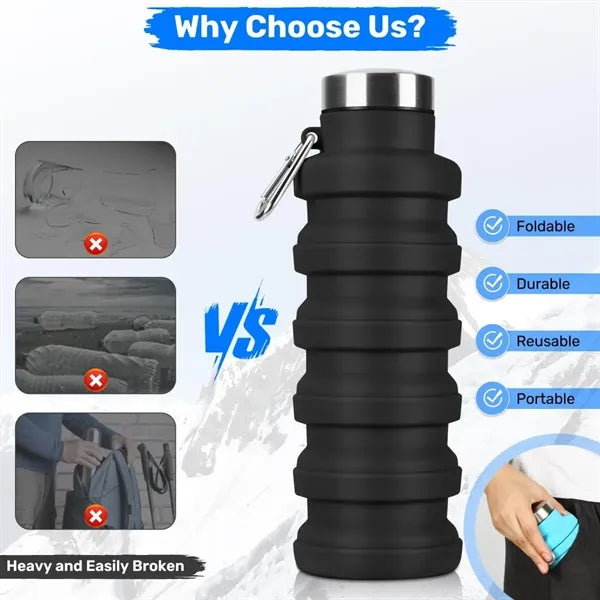 Silicone Collapsible Water Bottle with Carabiner
