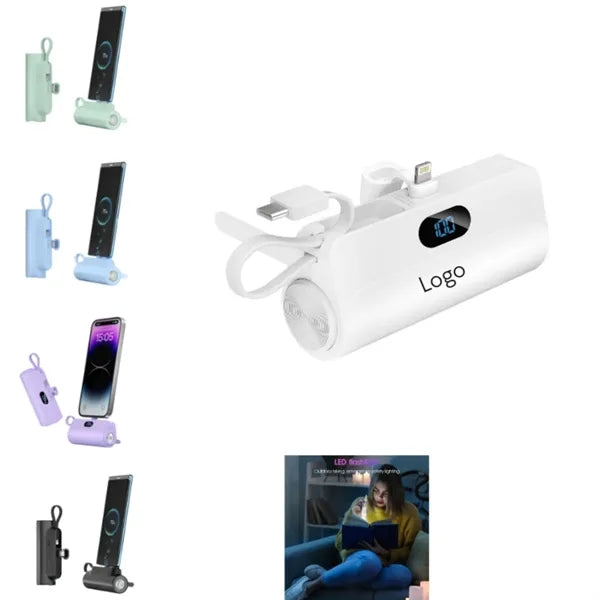 Mini Power Bank with Built-in Cable Flashlight