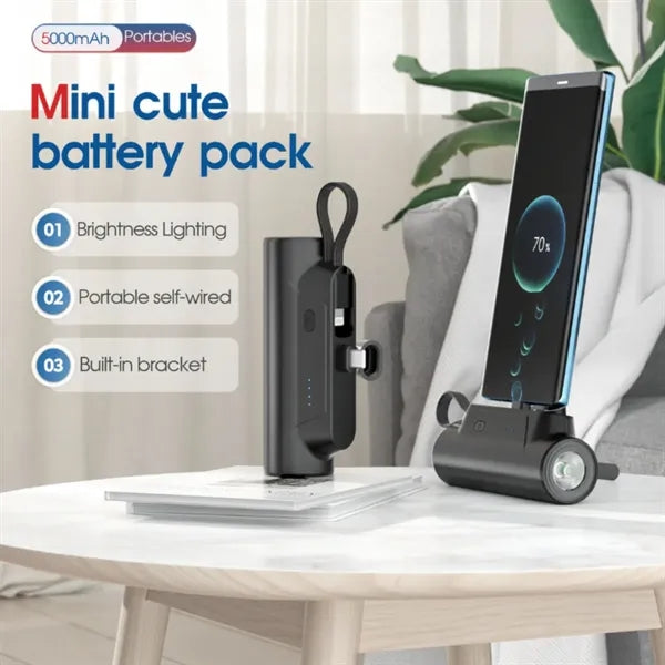 Mini Power Bank with Built-in Cable Flashlight