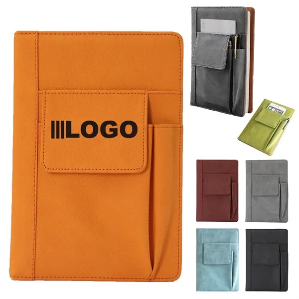 A5 Leather Cover Multi-Function Pocket Notebook