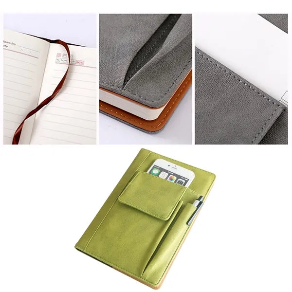 A5 Leather Cover Multi-Function Pocket Notebook