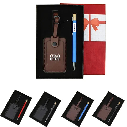 Logo Gift Set With Pu Luggage Tag & Pen