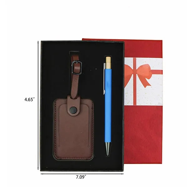 Logo Gift Set With Pu Luggage Tag & Pen