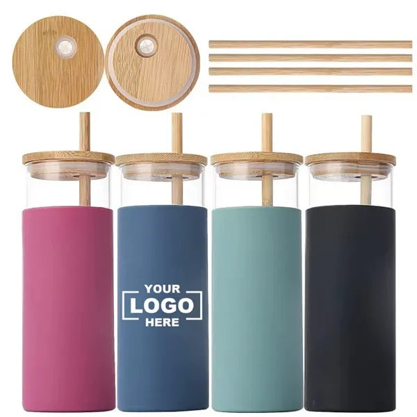 17oz Borosilicate Glass Tumbler With Bamboo Lid And Straw