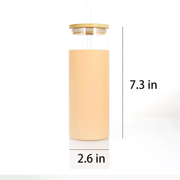 17oz Borosilicate Glass Tumbler With Bamboo Lid And Straw