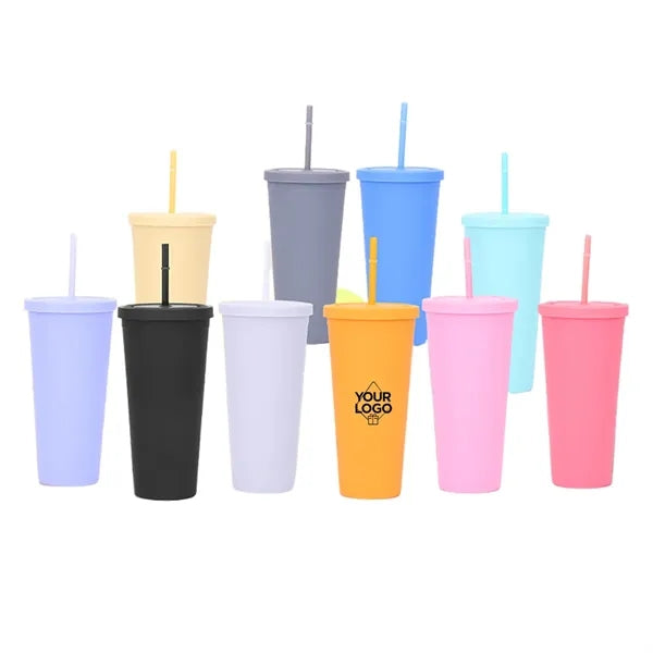 16oz Double - Layer AS Plastic Tumbler with Straw